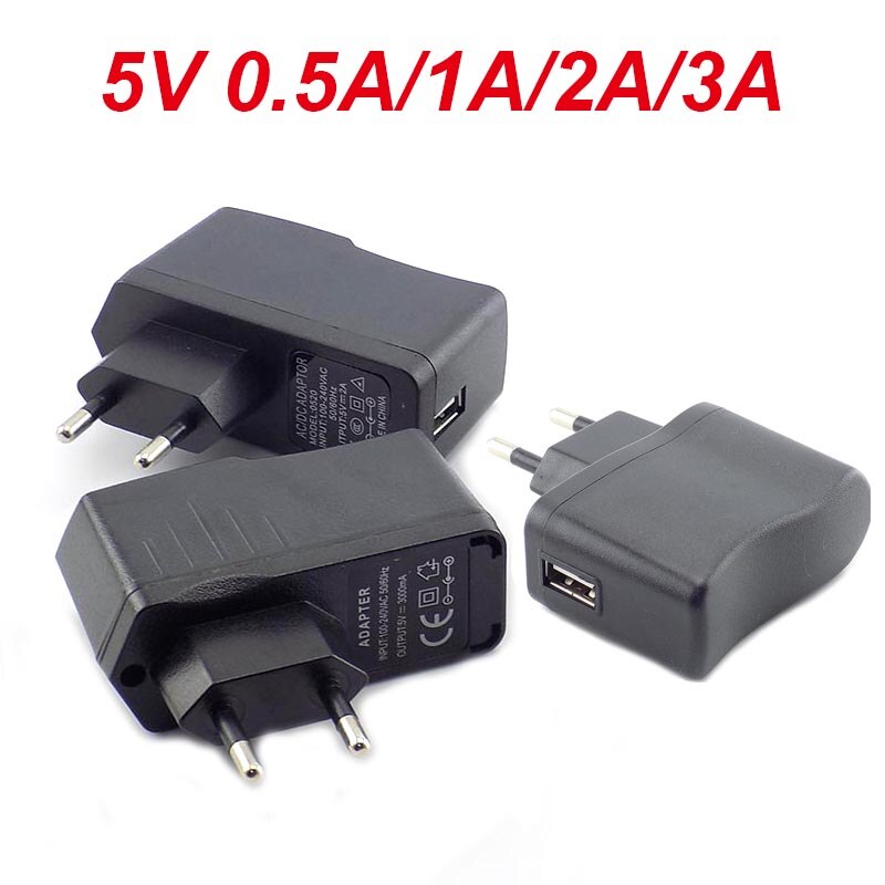 Euro Plug AC 100-240V DC 5V  1A 2A 3A Micro USB Wall Charger Power  Adapter Supply for LED Light Cell Phone Charging 