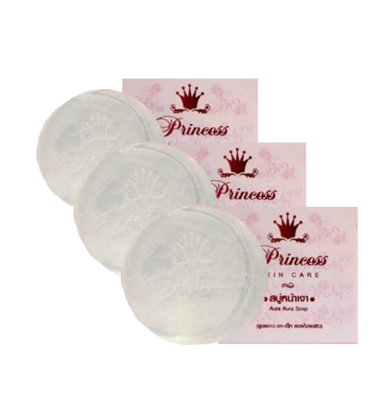 Princess skin care สบู่หน้าเงา หน้าเด็ก ( 3 ก้อน ) aura soap 80 g.