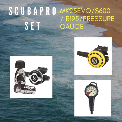 Scubapro Regulator set: Scubapro MK25 EVO / S600 Regulator+ R195 Octopus Regulator+Pressure Metal Gauge