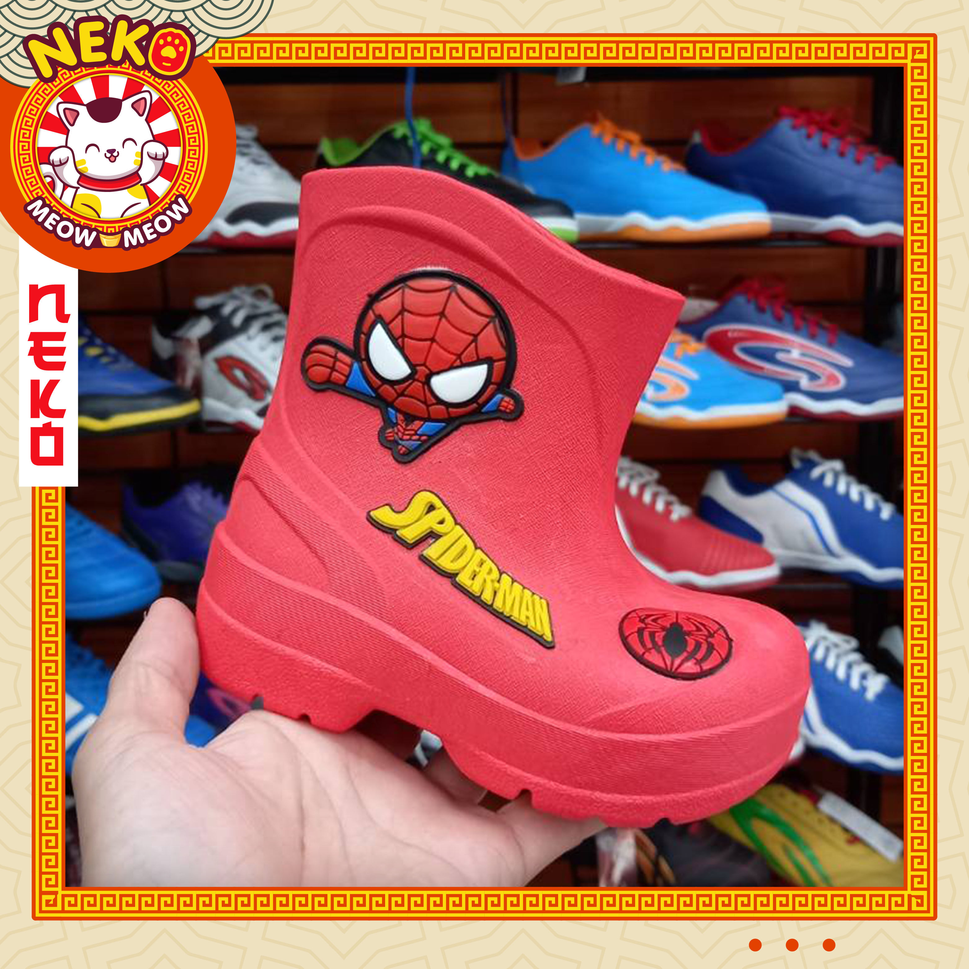 รองเท้าบูทกันน้ำ รองเท้าหุ้มส้นเด็ก รองเท้าการ์ตูนเด็ก สีแดง สไปเดอร์แมน ลิขสิทธิ์แท้