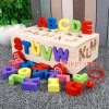 Todds Kids Toys ของเล่นของเล่นไม้ชุดรถลาก กล่องบล็อกหยอด