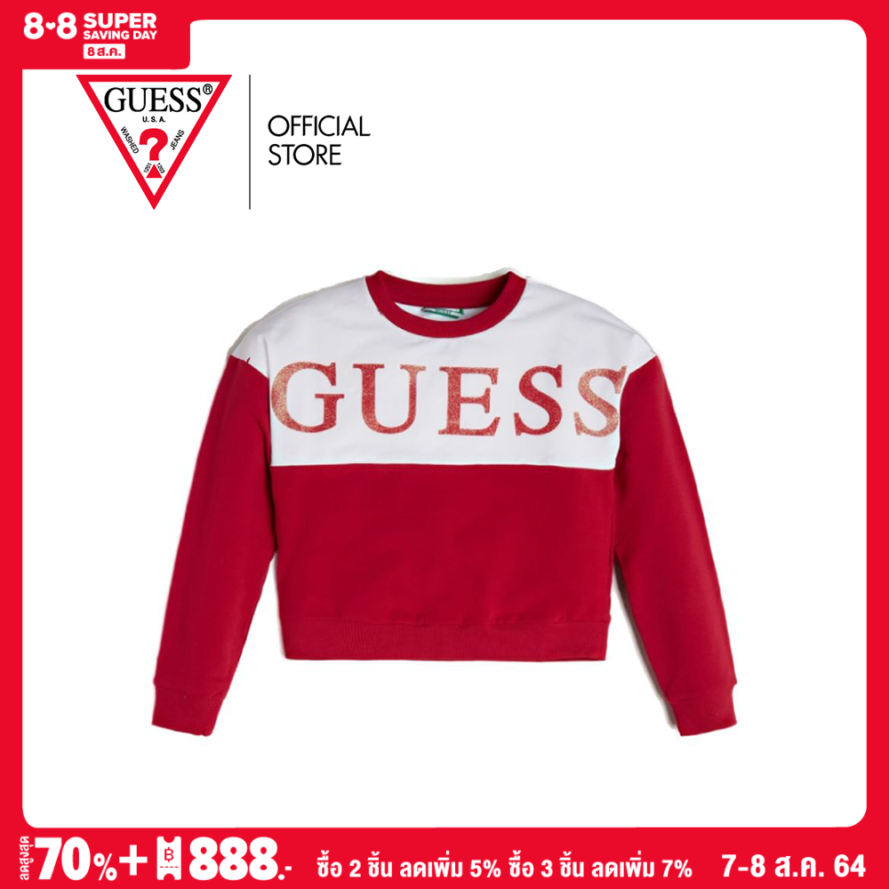 GUESS KIDS เสื้อเสว็ตเตอร์ รุ่น GE J0YQ03KA6V0 สีชมพู Sweatเสื้อเชิ้ตเด็กผู้ชาย เสื้อผ้าเด็กผู้ชาย