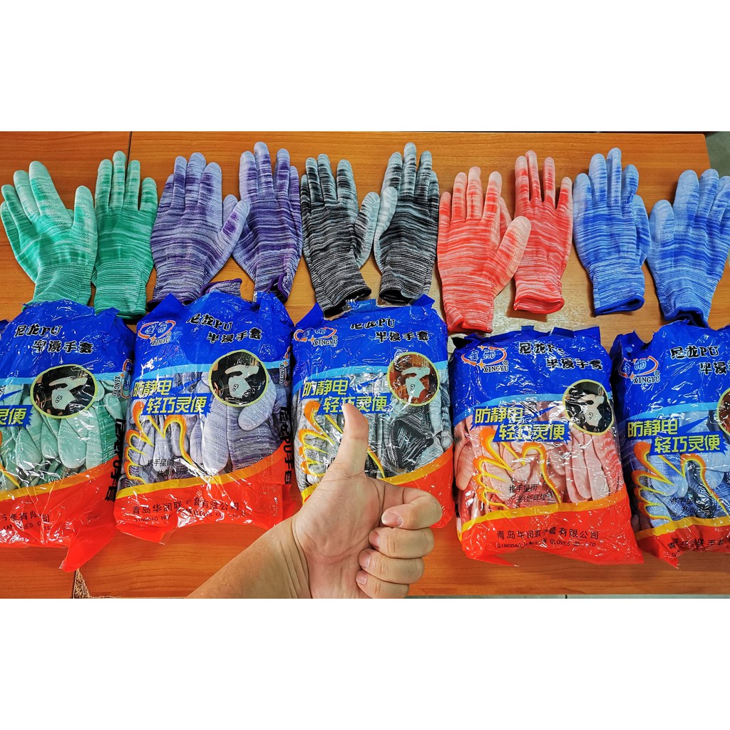 12คู่(ยกโหล)ถุงมือนาโนริ้วสี ถุงมือ ถุงมือทำงาน ถุงมือทำสวน ถุงมือช่าง กันลื่นกันบาด แน่นหนาทนทาน