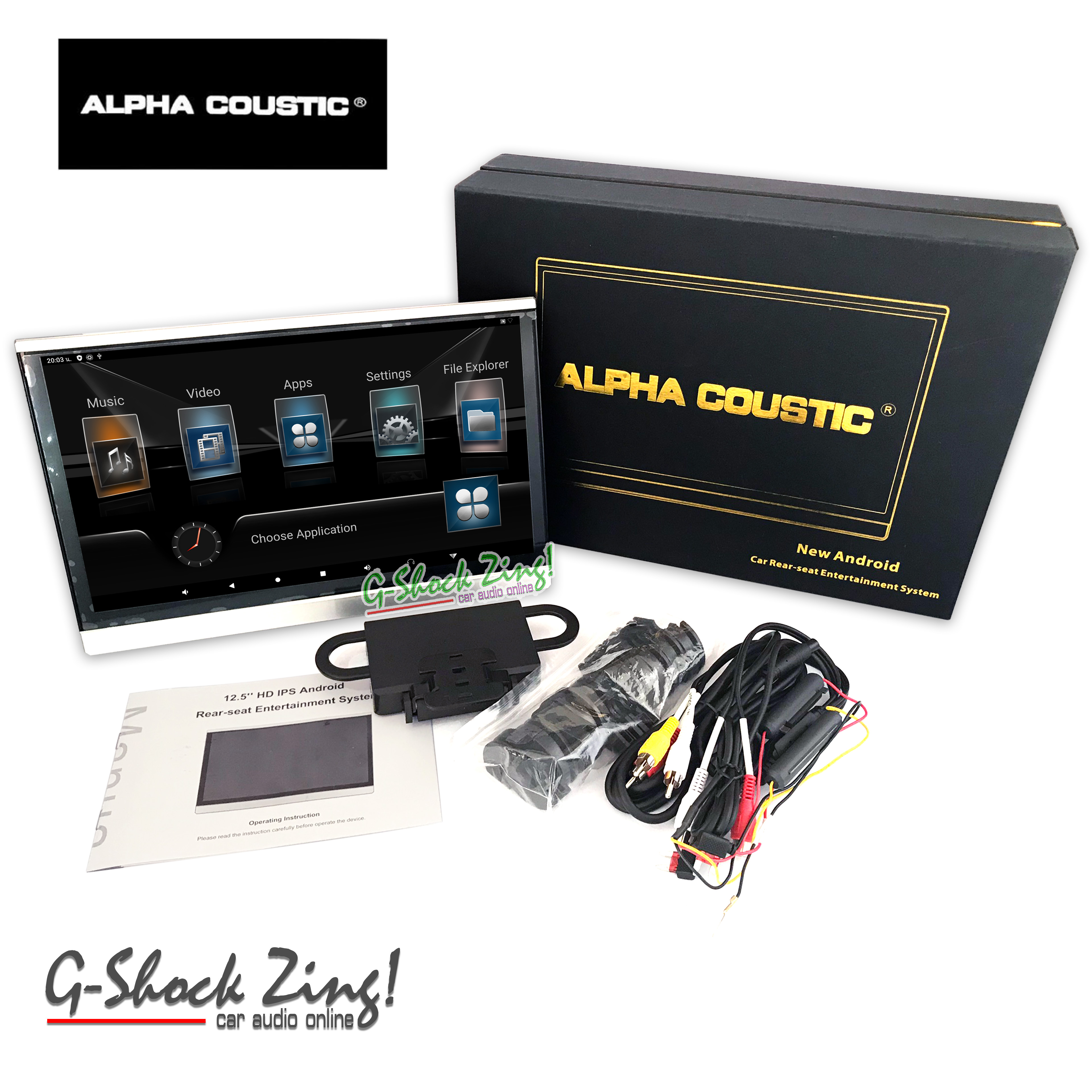 ALPHA COUSTIC จอแขวนหมอน/จอเกาะหมอนขนาด 12.5 นิ้ว ปฏิระบบบัติการ Android แอนดรอย 8CORE เวอร์ชั่น.9 (Ram 2 Rom 32) HD IPS SCREEN