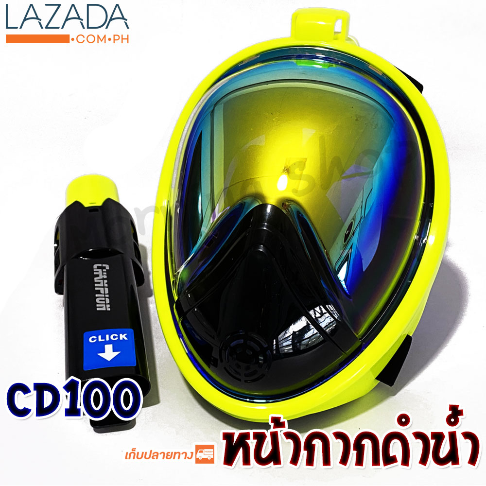 หน้ากากดำน้ำ แบบเต็มหน้าท่อหายใจ พร้อมขาติดกล้อง Champion CD100