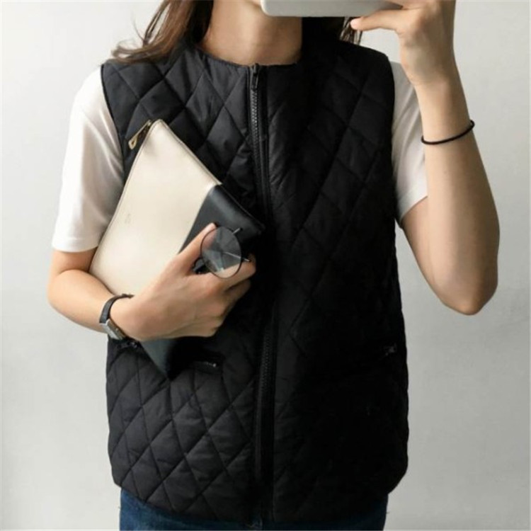 Autumn and Winter Cotton Vest Women's Short Lightweight Cotton Coat Vest round Neck Vest Mid-Long Korean Style Loose Waistcoat