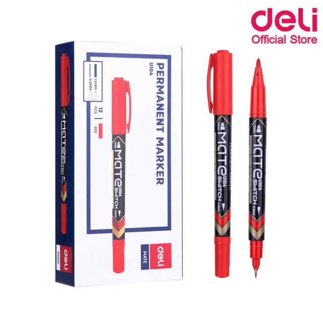 Deli U104 Permanent Marker ปากกามาร์คเกอร์ 2 หัว สำหรับเขียนซองพลาสติก