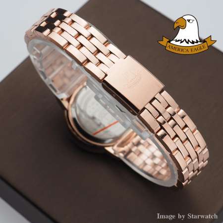 AMERICA EAGLE นาฬิกาข้อมือผู้หญิง สายสแตนเลส รุ่น AE078L - Pink Gold / Brown