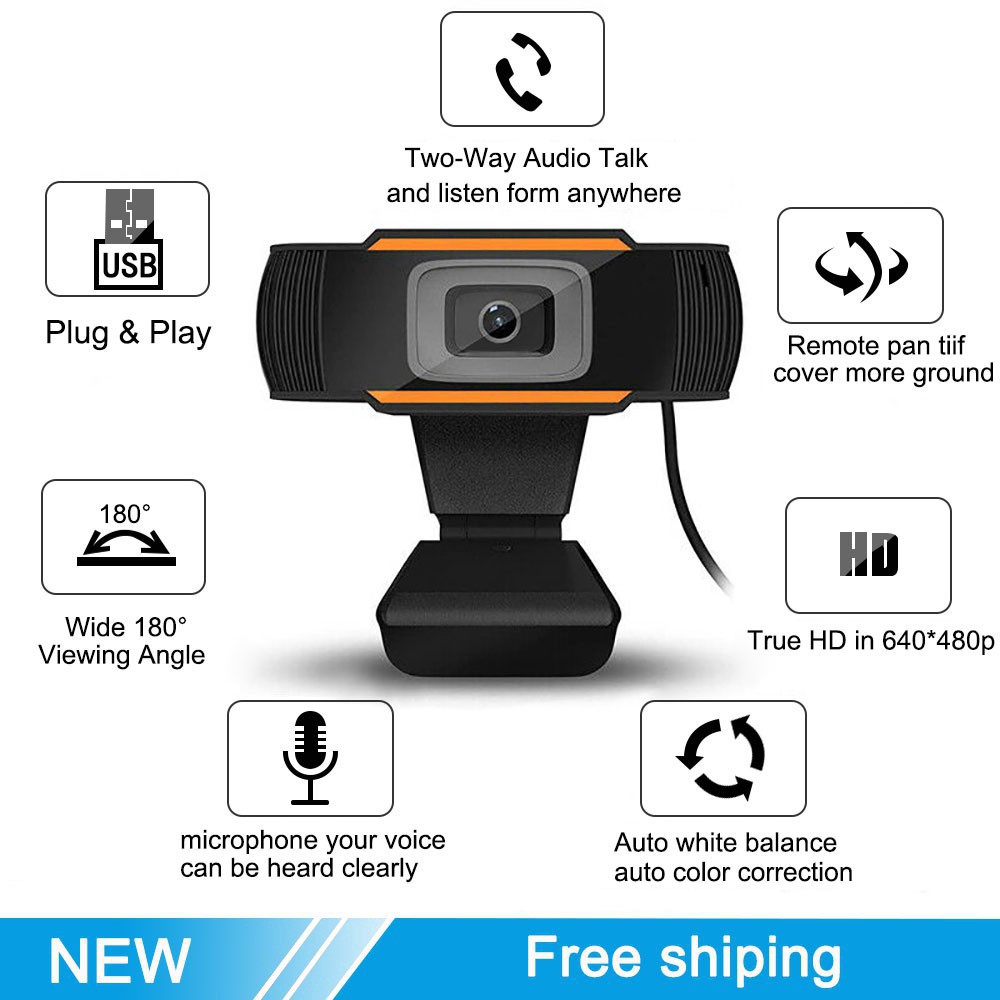 【24h จัดส่ง】Webcam กล้องเว็ปแคม เว็บแคม USB2.0 HD สำหรับการบันทึกวิดีโอ ไมโครโฟนในตัวเลขคู่ ปรับกล้องได้อย่างอิสระ