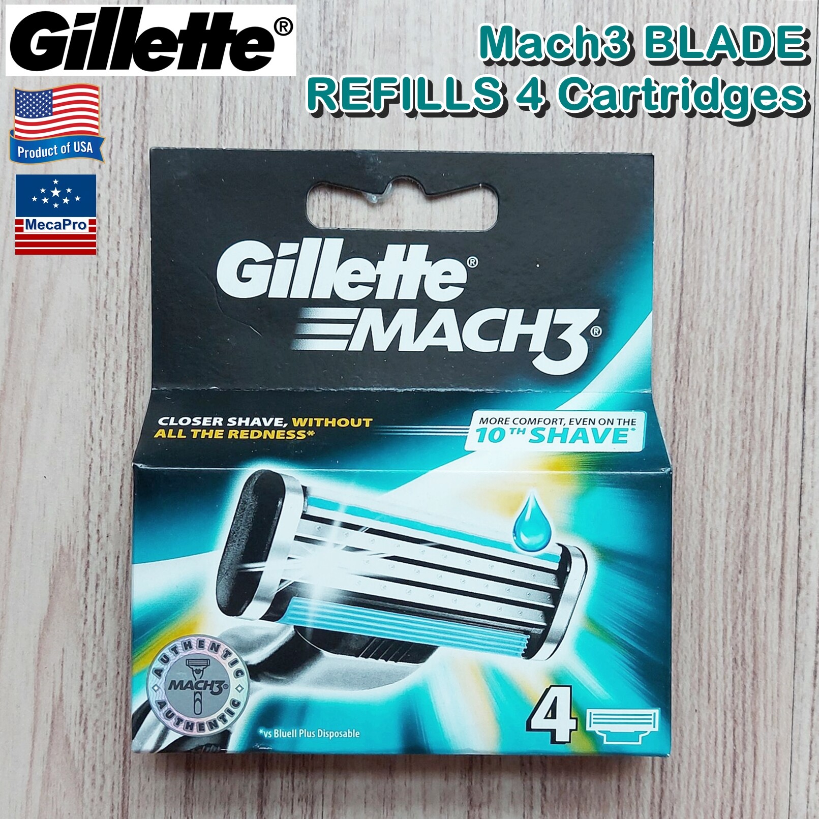 Gillette® Mach3® BLADE REFILLS 4 Cartridges ใบมีดโกน ยิลเลตต์ มัคทรี