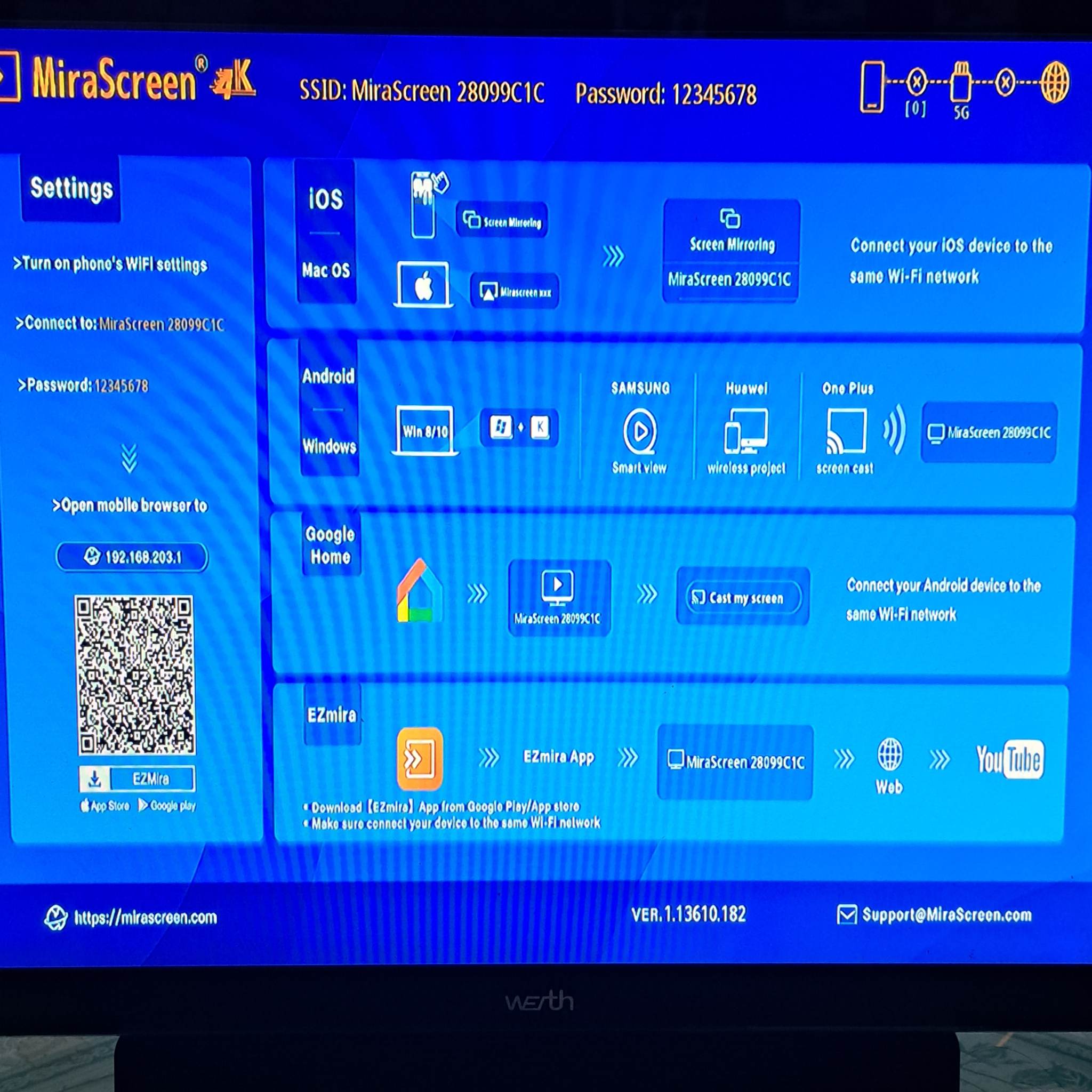 Mirascreen G9 PLUS 5G 2.4G 4K 1080P WiFi จอแสดงผลกระจกหน้าจอไร้สาย HDMI