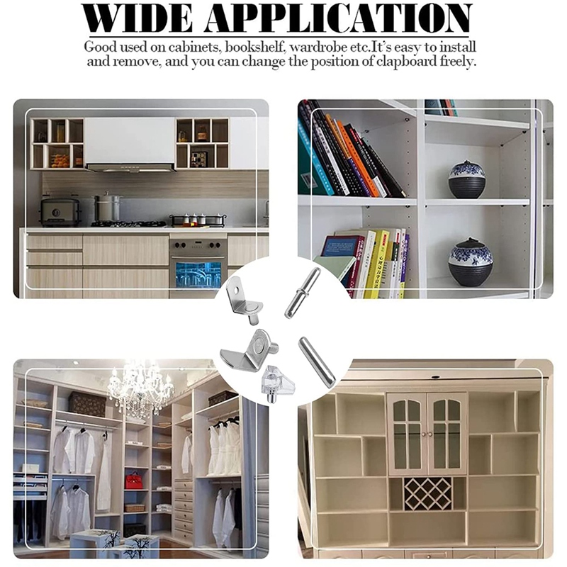 72Pcs Shelf Pegs Support Kit, 6 Styles Shelf Pins, Nickel Plated