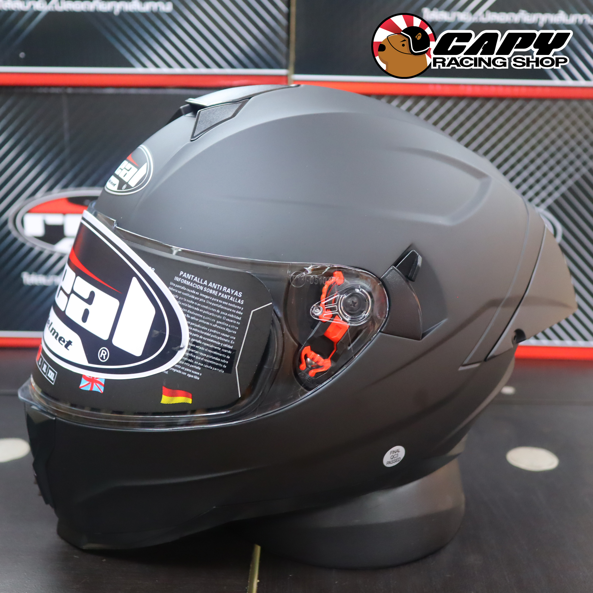 หมวกกันน็อค หมวกกันน็อก real helmet รุ่น Falcon มีแว่นกันแดด สปอยเลอร์หลัง ดำด้าน ดำเงา Lazada