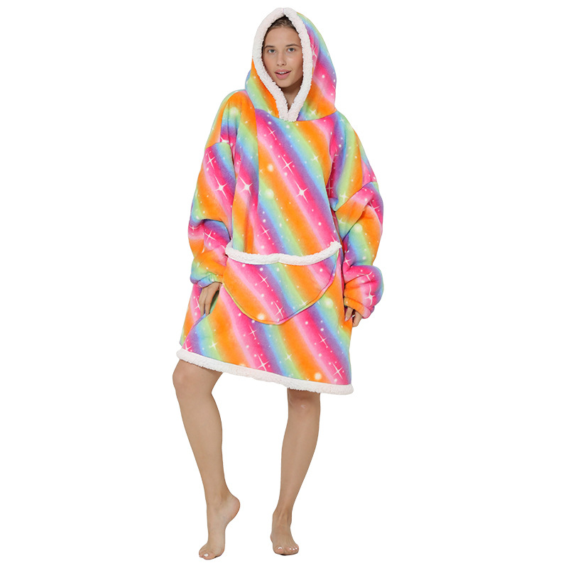 Winter Oversized Sherpa Blanket Hoodie Sweatshirt Women Flannel Blanket