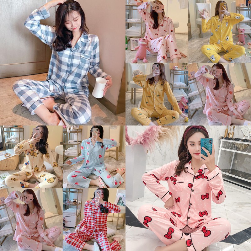 ชุดนอนสตรี ชุดนอนลายการ์ตูน แขนยาว ผ้าดี ใส่อยู่บ้าน SET 1 (แขนยาว ...