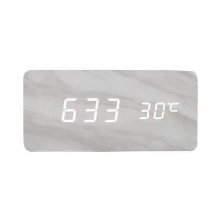 Wooden Clock นาฬิกาดิจิตอล นาฬิกาปลุก นาฬิกาปลุกดิจิตอล นาฬิกาปลุกดิจิตอลตั้งโต๊ะ นาฬิกาตั้งโต๊ะ ลายหินอ่อน [ขาว]