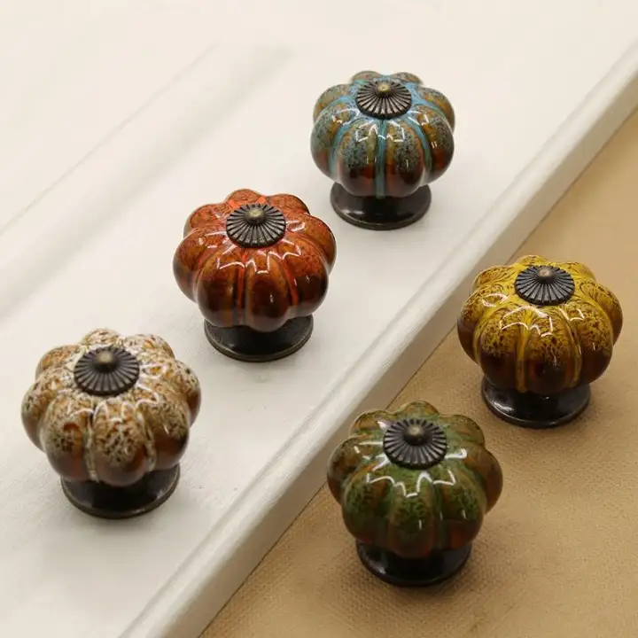 10pcs Set Ceramic Knobs With Colorful Knobs And Pumpkin Handles