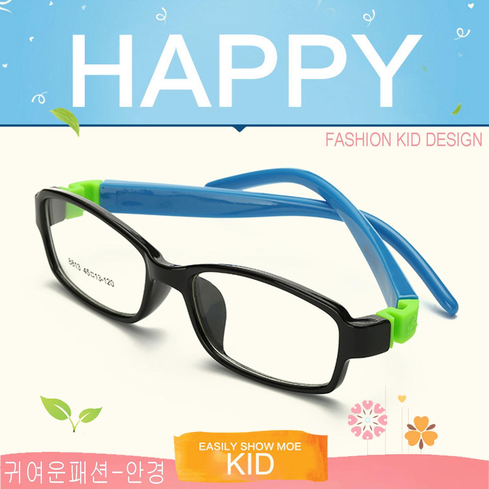 แว่นตาเกาหลีเด็ก Fashion Korea Children แว่นตาเด็ก รุ่น 8813 C-2 สีดำขาฟ้าข้อเขียว กรอบแว่นตาเด็ก Rectangle ทรงสี่เหลี่ยมผืนผ้า Eyeglass baby frame ( สำหรับตัดเลนส์ ) วัสดุ PC เบา ขาข้อต่อ Kid leg joints Plastic Grade A material Eyewear Top Glasses