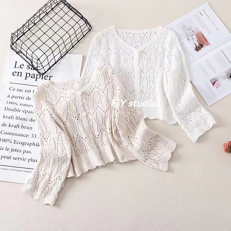 พร้อมส่ง️)เสื้อไหมพรม เสื้อลูกไม้แขนยาว กระดุมหน้า NO.