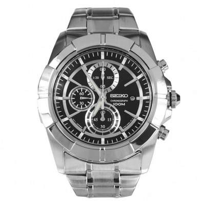 Karnvera Shop นาฬิกาข้อมือผู้ชาย Seiko Chronograph Black Dial Stainless Steel Mens Watch SNDE65P1
