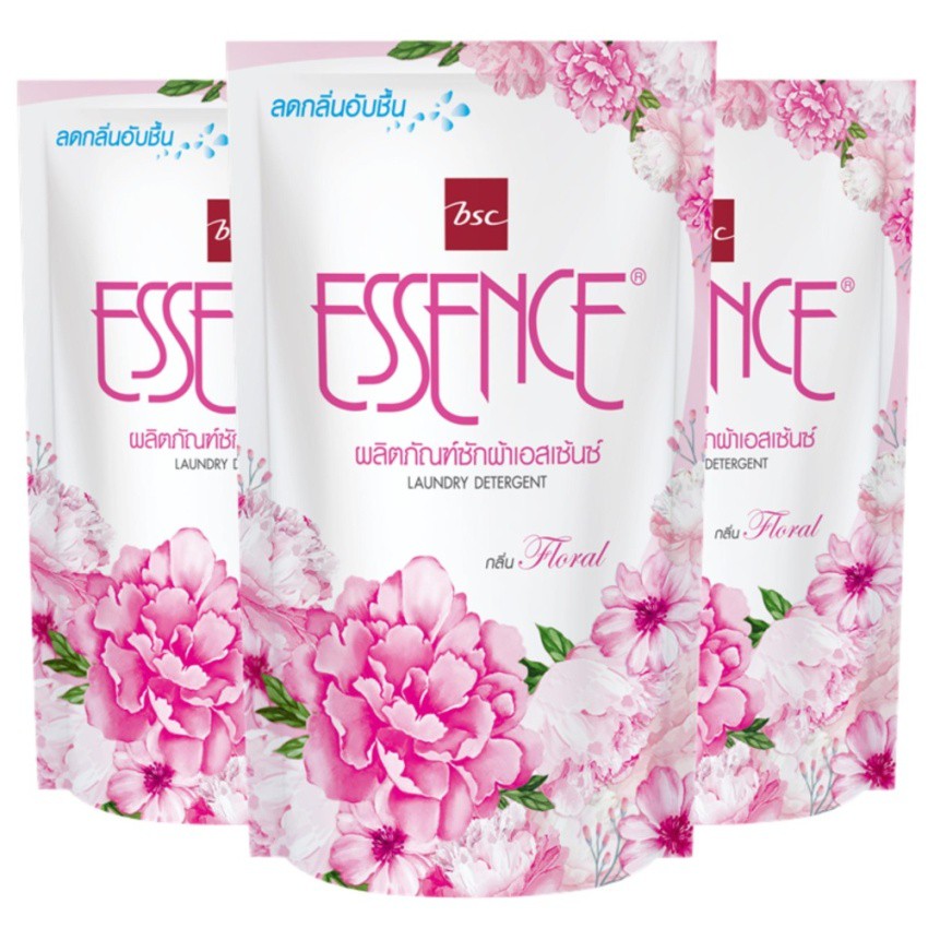 Essence น้ำยาซักผ้า เอสเซ้นซ์ กลิ่น  Floral ( น้ํายาซักผ้า เอสเซ้นซ์ สีชมพู ) ชนิดเติม 400 มล. 3 ถุง