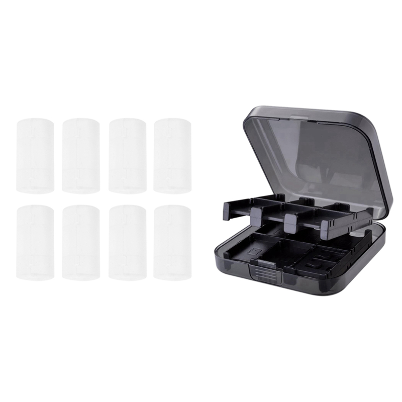 8 Pcs Battery Adapter Size Of AA To C & 1 Pcs 24 in 1 Game Card Holder Storage Protective Hard Case Box