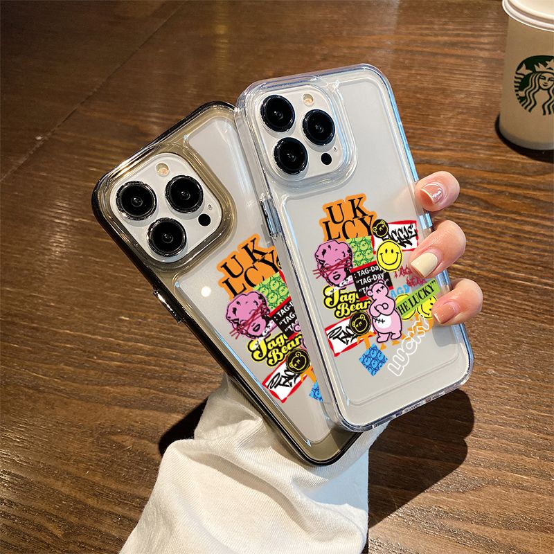 For IPhone 14 Pro Max IPhone Case Thickened TPU Soft Case Clear Case Shockproof Retro Doodle Tag Compatible with For 13 12 Pro Max