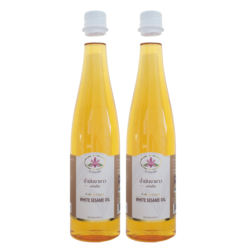 น้ำมันงาขาวสกัดเย็น 100% ตรากล้วยไม้ ขนาด 500 มล. จำนวน 2 ขวด (Cold pressed White sesame oil)