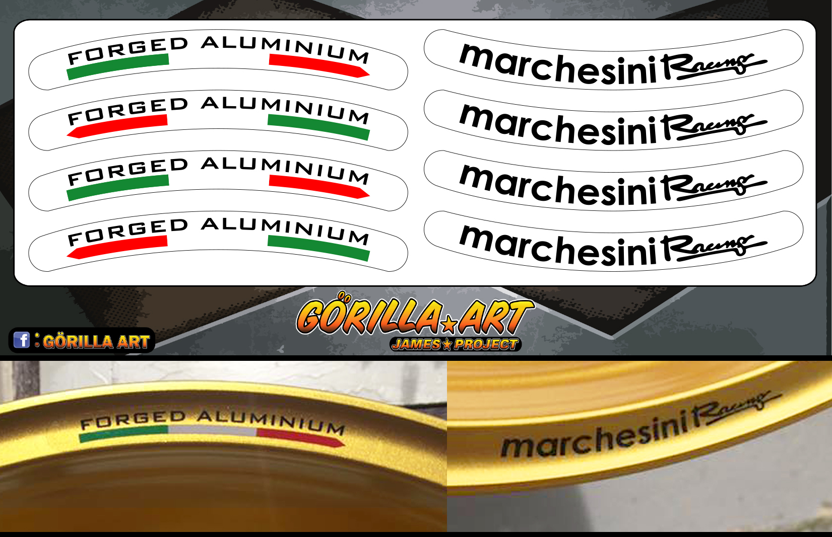 สติ๊กเกอร์ติดวงล้อ ติดขอบล้อ Marchesini V2 Sticker เกรดพรีเมี่ยม ( พื้นใสอักษรดำ )