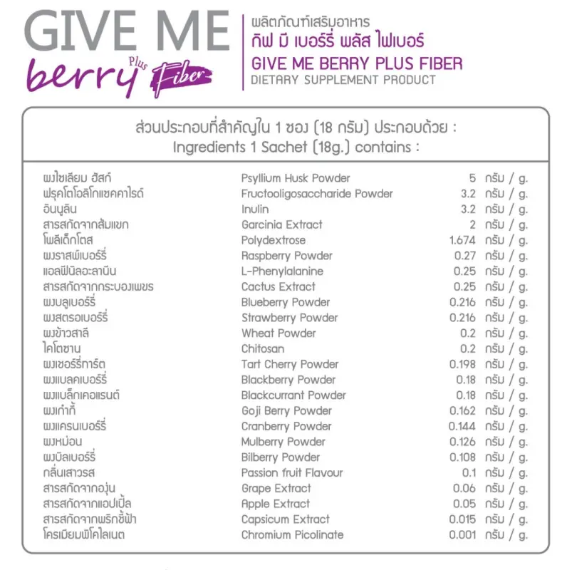 ภาพสินค้า(โปรโมชั่น 1 กล่อง) GIVE ME Berry Plus (กีฟมี เบอร์รี่ พลัสไฟเบอร์) เครื่องดื่มไฟเบอร์จากเบอร์รี่ 10 ชนิด ตราวิษามิน (จำนวน 1 กล่อง ปริมาณ 7 ซอง) จากร้าน MAX GB SHOP บน Lazada ภาพที่ 8