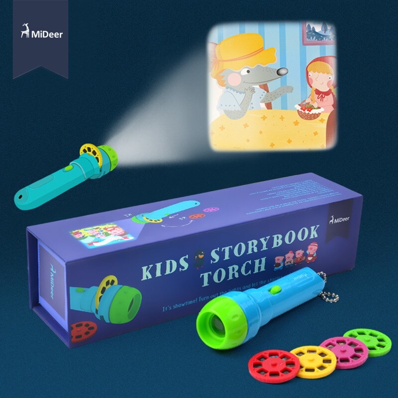 [lawootrip]Flashlight Storybook Torch Educational Toy Projector baby sleeping lamp Light-up Toys for Children Kids Develop Play Sleeping Stories Perform Set Child Gift