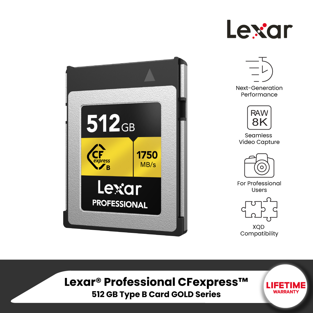 Lexar® Professional CFexpress™ Type B Card GOLD Series (ซีเอฟการ์ด) ความจุ 128/256/512 GB รองรับการถ่ายภาพคุณภาพสูง ราคา 5,890 บาท*ส่งฟรี