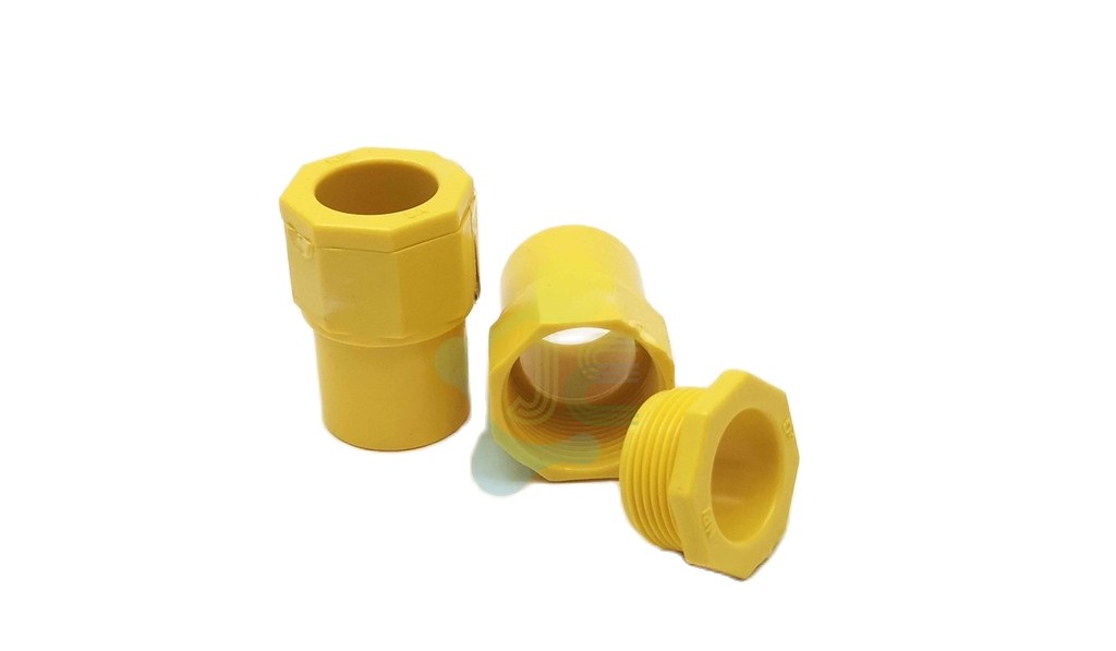 ข้อต่อเข้ากล่อง คอนเน็คเตอร์ PVC สีเหลือง สำหรับท่อร้อยสายไฟสีเหลือง ขนาด 3/8