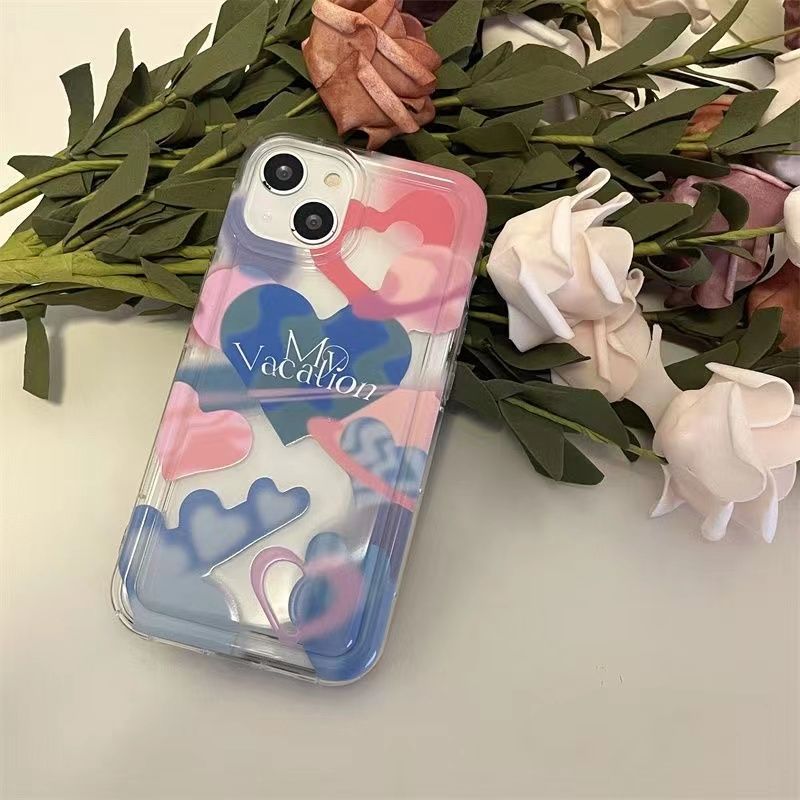 For IPhone 14 Pro Max IPhone Case Thickened TPU Soft Case Clear Case Shockproof Pink and Blue Graffiti Compatible with For IPhone 13 Pro Max 12
