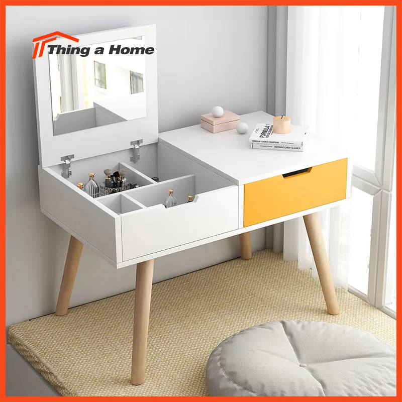 Thing a Home โต๊ะเครื่องแป้ง ตู้เก็บของห้องนอนที่เรียบง่าย สไตล์นอร์ดิก โต๊ะเครื่องแป้งไม้เนื้อแข็ง