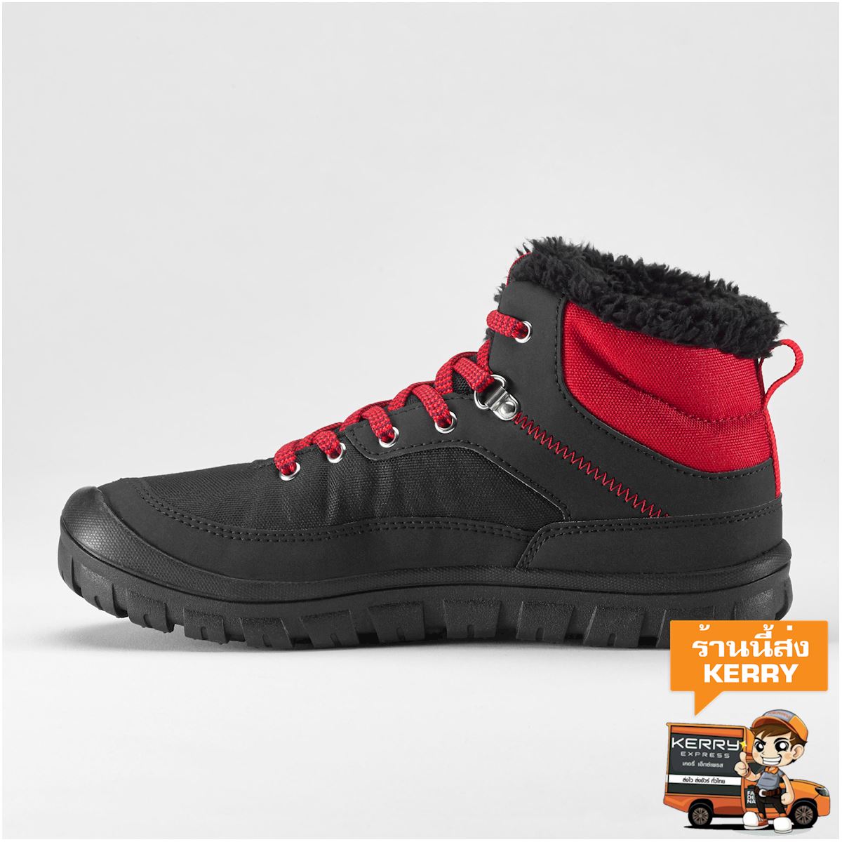 รองเท้าเด็กหุ้มข้อให้ความอบอุ่นแบบเชือกผูกสำหรับเดินป่าท่ามกลางหิมะรุ่น SH100 Warm (สีดำ) เด็กผู้ชาย 4 ถึง 16 ปี เดินป่า รองเท้ากีฬา รองเท้า เดินป่าไฮกิ้ง
