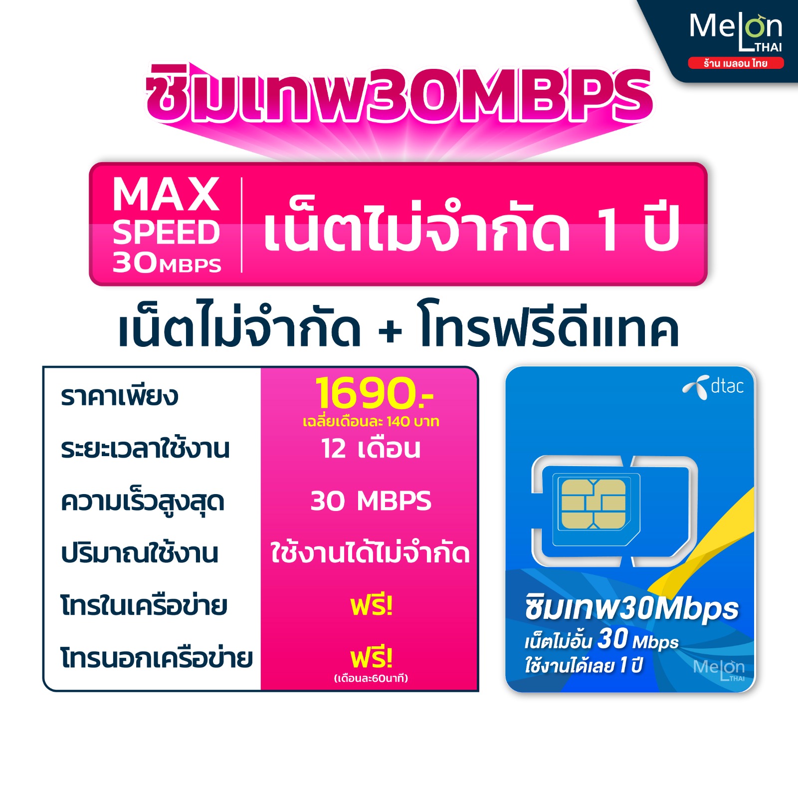 ส่งฟรี ซิมเทพ30Mbps ซิมเน็ตไม่อั้น ไม่ลดสปีด 30Mbps โทรฟรีทุกเครือข่าย ...