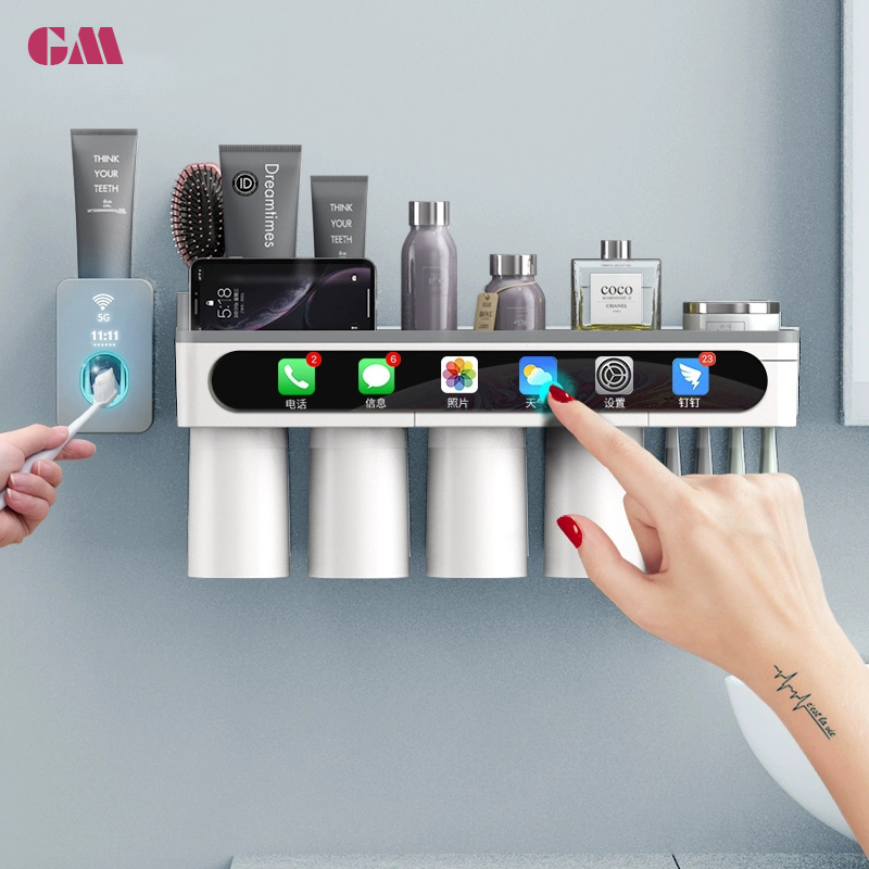 อุปกรณ์ห้องน้ำ เครื่องจ่ายยาสีฟัน ที่วางแปรงสีฟัน ที่คั้นยาสีฟัน ที่คั้นยาสีฟัน อุปกรณ์ห้องน้ำ ชุด ชั้นเก็บของ
