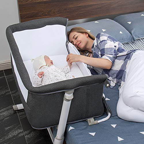 เด็ก BassinetRONBEI ข้างเตียง SleeperBaby เตียง BedBabies เตียงนอนเด็กปรับเตียงแบบพกพาสำหรับทารก/เด็กทารก/เด็กทารก/ทารกแรกเกิด (Dark Grey)