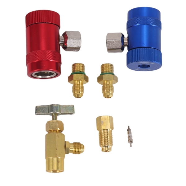 R1234YF Self-Sealing Can Tap with R134A Tank Adapter and R1234 Quick Couplers, for A/C RefrigerAnts Mainfold Gauge Set