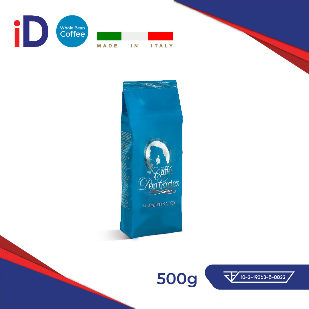 เมล็ดกาแฟคั่ว 500g เมล็ดกาแฟไม่มีคาเฟอีนพรีเมียมจากอิตาลี Don Cortez Decaffeinated Roasted Italian COFFEE BEANS 500g