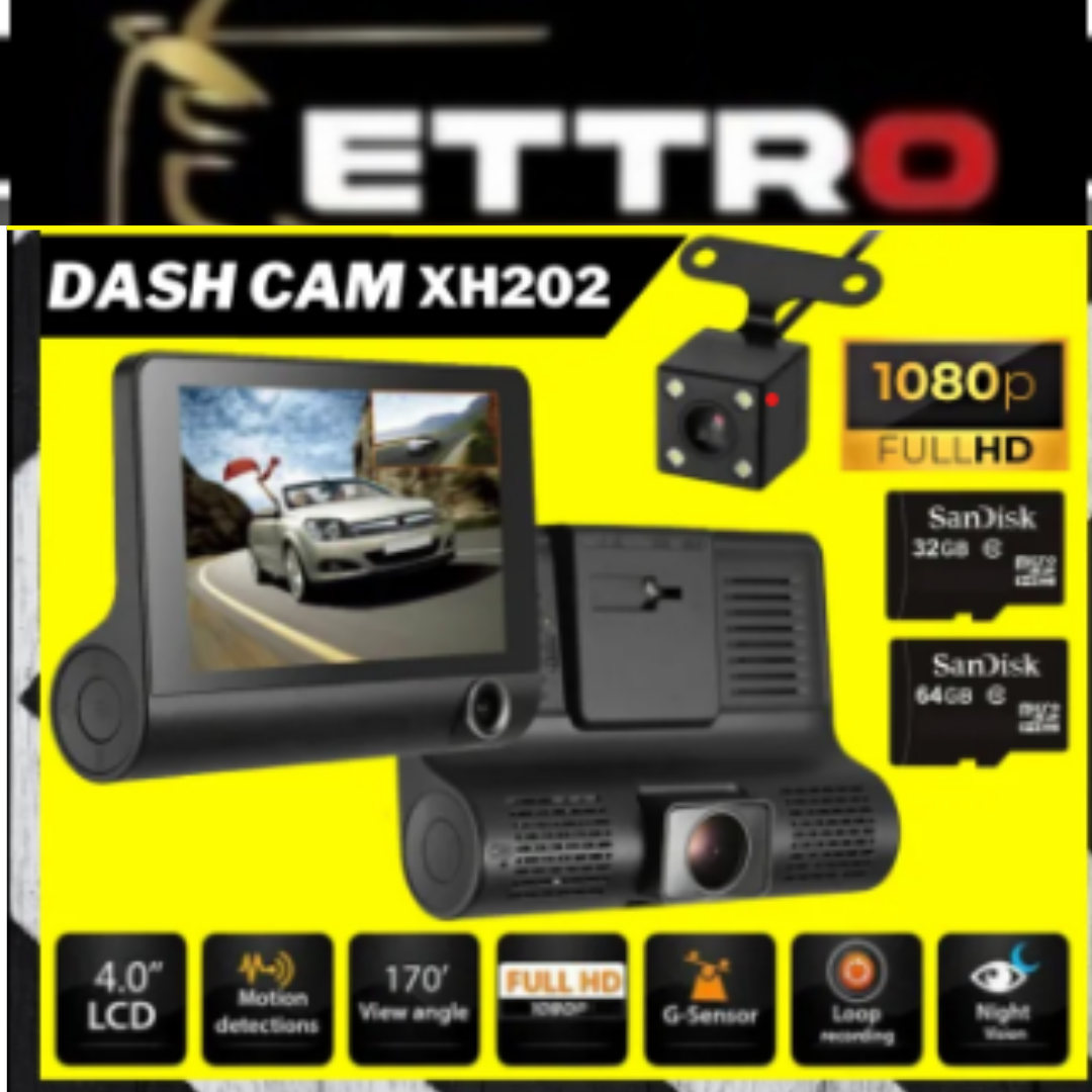 ETTRO XH202 Dash Cam Car Recorder 4" inch front and rear 1080P HD Car