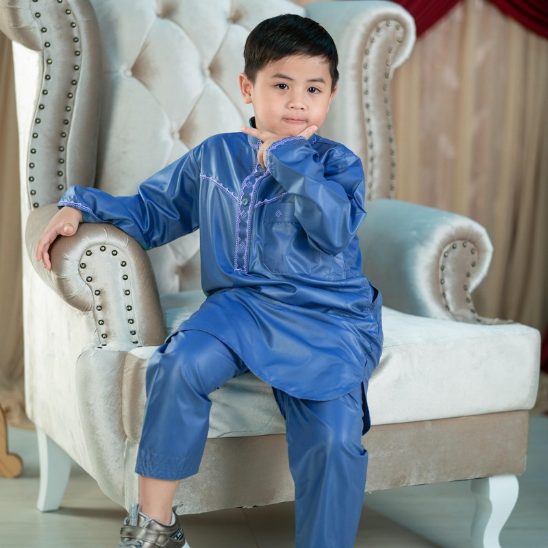 BY81ปากีเด็กผู้ชาย(เสื้อปากี+กางเกง) แบรนด์ Daffah ใช้ผ้าสปันขัดเงา ชุดรายอ ชุดออกบวช ชุดออกอีด โต้ปเด็กมุสลิม ชุดออกงานเด็ก อิสลาม