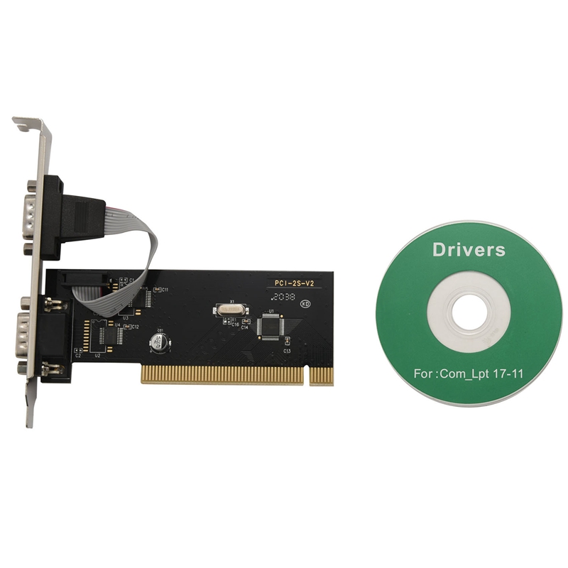 New 2 Ports Pci To Com 9Pin Serial Port RS232 Expand Riser Card Adapter