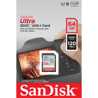 [SD Card 64GB ส่งไว ของแท้ 100%] SanDisk Ultra SD Card 64GB Class 10 Speed 120MB/s