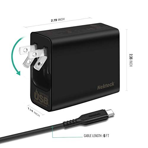 Nekteck 60W USB Type C Wall Charger with Power Delivery, Supply Adapter with Foldable Plug for