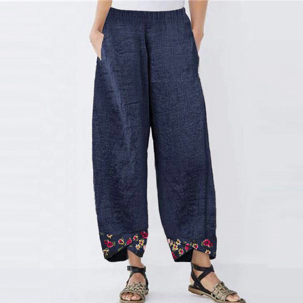 Casual Pants Printed Cotton and Linen Trousers