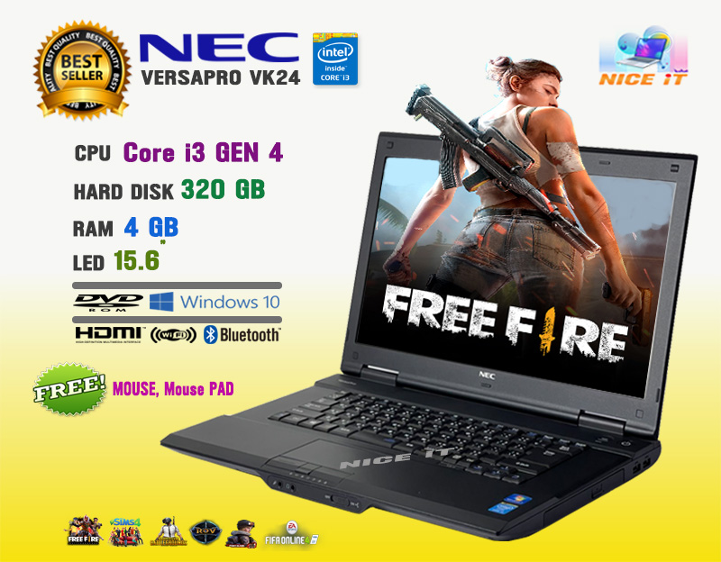 โน๊ตบุ๊ค Notebook NEC Core i3 Gen4 (Fifa4, ROV, PUBG Lite,Mobile, Freefire, Sim4, Hon, PB ทดสอบแล้วเล่นได้ครับ)