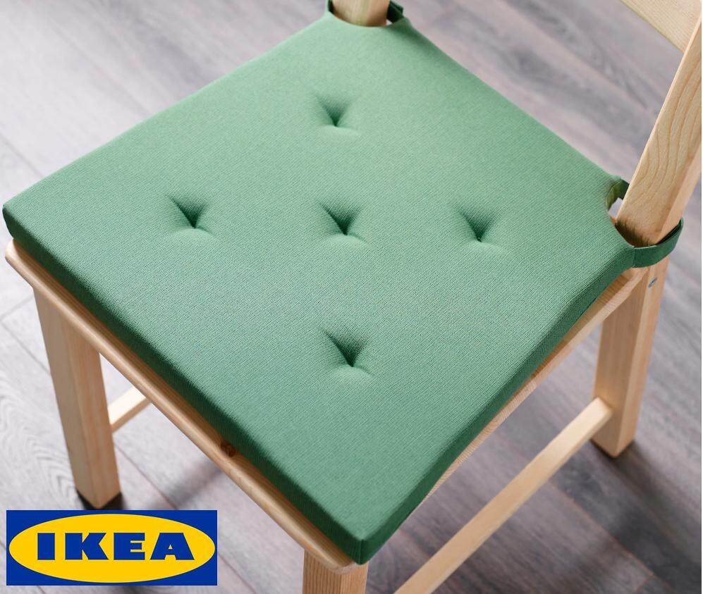 IKEA JUSTINA  เบาะรองนั่ง มียึดเบาะกับเก้าอี้ 42x40x4 ซม สีเขียว