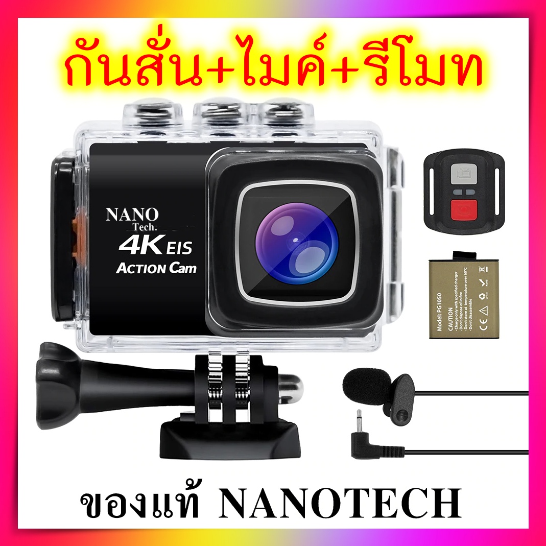 Nanotech กล้องกันน้ำ ถ่ายใต้น้ำ พร้อมรีโมท มีไมค์ มีระบบกันสั่นครบ 4K Ultra HD waterproof WIFI FREE Remote - สีดำ M80 ล่าสุด